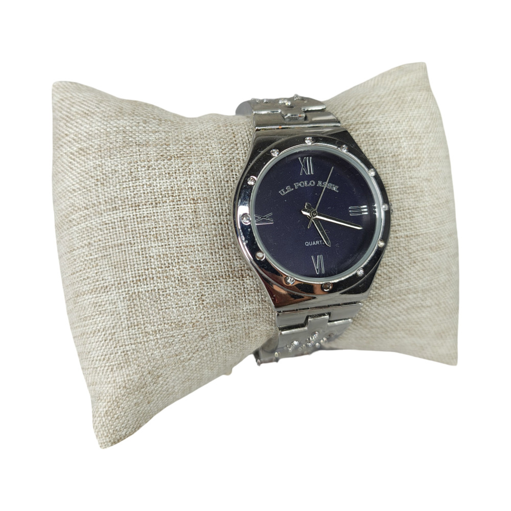 U.S. Polo Assn. Women's Silver-Tone Bracelet Watch with Blue Face
